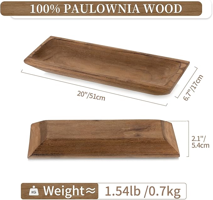 Hanobe Decorative Wood Dough Bowl: Large Long Wooden Bowl for Entry Way Table Home Decor - Coffee Table Decor for Living Room - Dining Table Centerpiece Decor, Brown