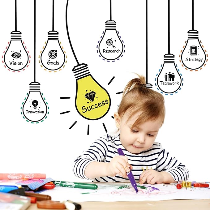 HLNIUC Positive Words Wall Decal 25PCS Success Teamwork Wall Sticker Minimalist Inspirational Lettering Artwork Motivational Saying Art Sticker Light Bulb Themed Wall Decor for Classroom Office
