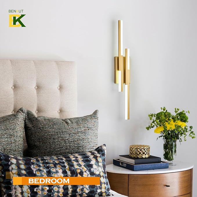 Modern LED Wall Sconce Gold Remote Wall Light Fixtures for Bathroom, Dimmable Vanity Light Indoor LED Remote Wall Sconce for Bedside Bedroom Living Dining Room (27.6inch 3000-6500K 1 Pack)