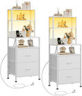 WLIVE Nightstand Set of 2 with Charging Station, LED Night Stands with 2 Fabric Drawers and 4 Storage Open Shelves, Bedside Table Sets for Bedroom, White