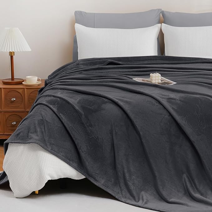 Fleece Blanket Queen Size, Silky Flannel Fuzzy Blankets for All Season, Cozy Lightweight Blanket for Couch, Bed, Sofa, 90" x 90", Gray, Queen