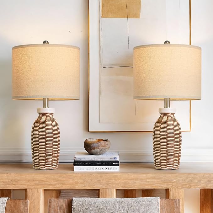 22.75" Table Lamps for Living Room Small Lamps for Bedroom Bedside Lamps Set of 2 Boho Lamps for Night Stands Nightstand Lamp Farmhouse Vintage Rustic Modern Side End Table Lamp Light Home Deco Gifts