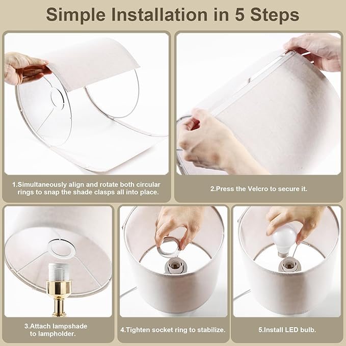 18.5" Table Lamp Set of 2 for Living Room Bedroom, Bedside Lamps for Night Stands, Desk Nightstand Lamp Dimmable, Modern Linen Cream Ceramic Lamps (White-B)