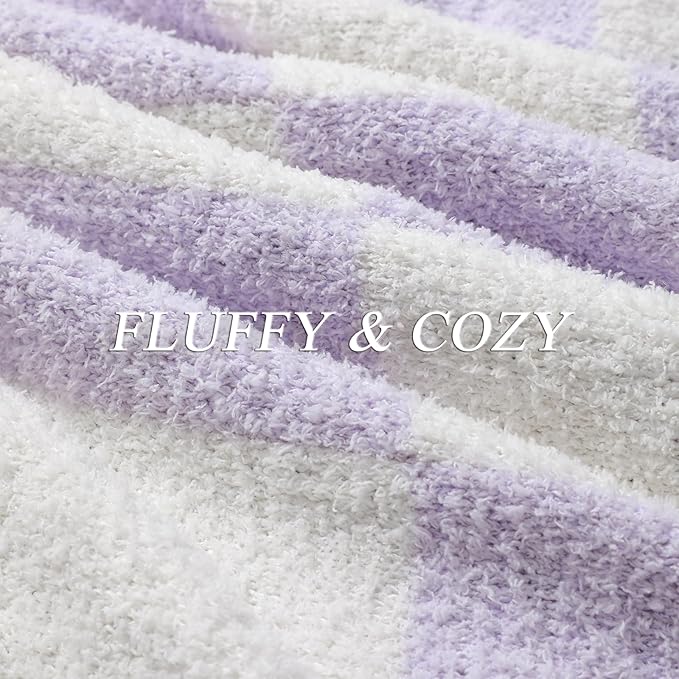 bearberry Fuzzy Checkerboard Grid Throw Blanket Knitted Soft Cozy Warm Microfiber Blanket Decor for Couch Sofa Bed Travel Home (Purple, 40''x50'')