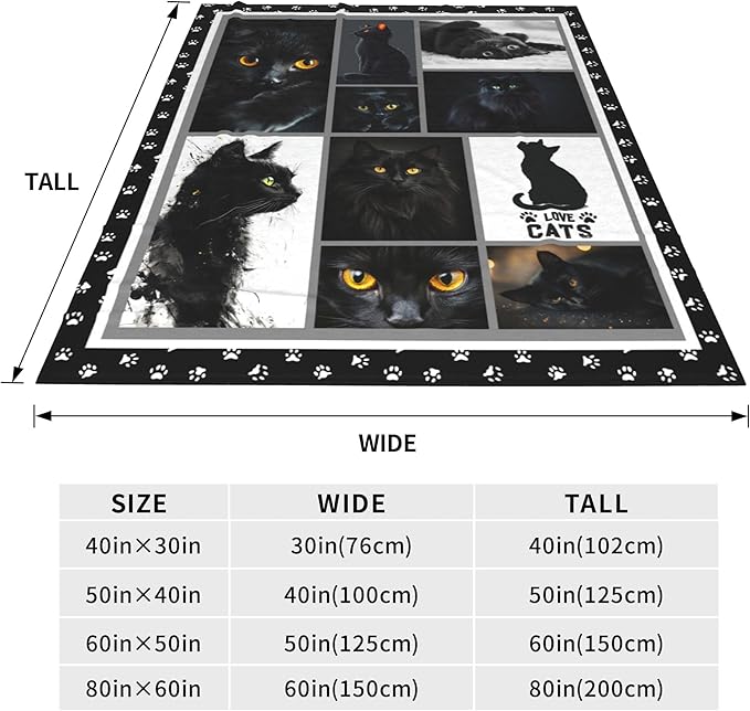 Cat Throw Blanket Soft Warm Cozy Black Cats Blankets Fuzzy Plush Fleece Cat Blanket Gifts for Couch Bed Sofa Home Decor 40''X50''