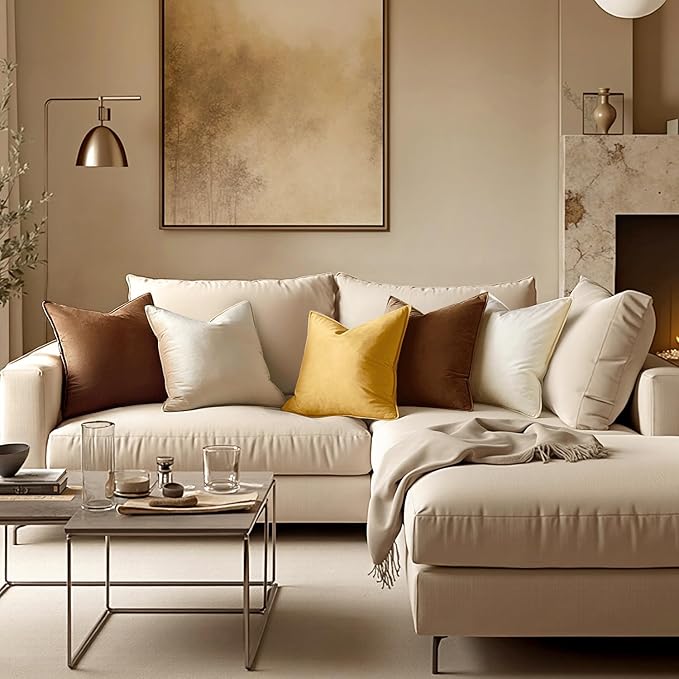 MIULEE Brown Velvet Throw Pillow Covers 22x22 Soft Decorative Solid Square Cushion Cases Pack of 2 Modern Luxury Home Decor for Couch, Sofa, Bedroom