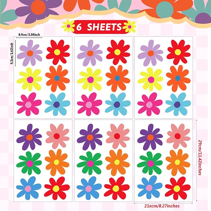 BBTO Daisy Wall Decal Flower Vinyl Wall Decals Daisy Stickers Floral Decals Peel and Stick for Nursery Art Bedroom Living Room(Simple Style,Rainbow Color)