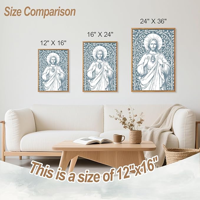 CHDITB Religious Jesus Framed Canvas Wall Art Set Of 3, Christian Wall Decor, Retro Virgin Mary Wall Painting, Christian Spiritual Healing Art Prints For Church Prayer Room Bedroom Living Room 12”X16”