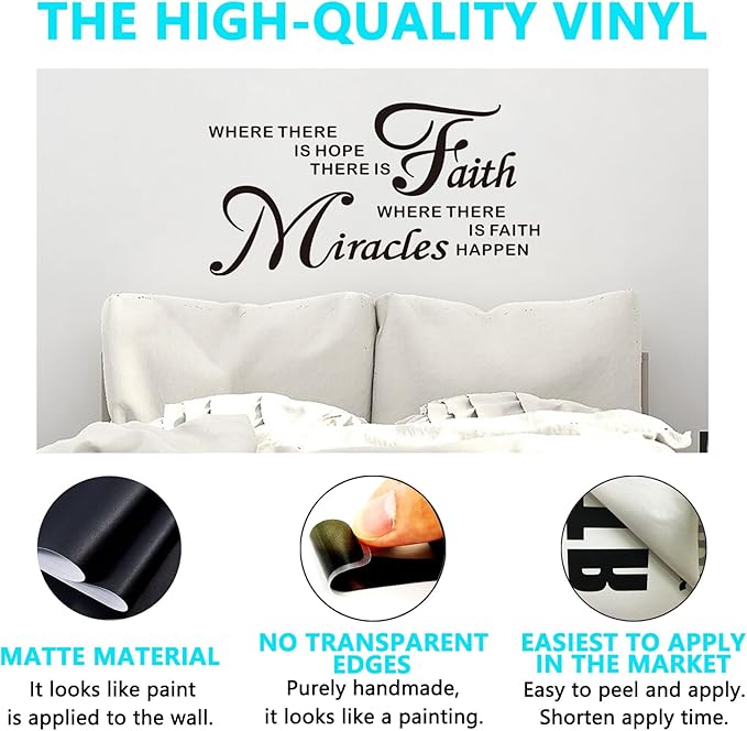 Bible Verse Wall Decals for Bedroom: Christian Quotes Inspirational Living Room Vinyl Art Wall Stickers - Where There is Hope There is Faith 36.2" X 19"