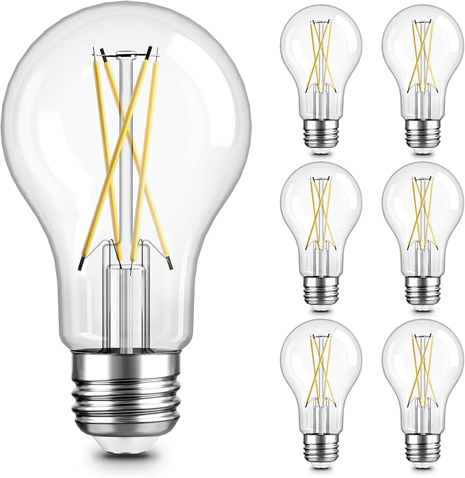 TJOY 6 Pack A19 Vintage LED Edison Bulbs, Dimmable, 60W Equivalent, High Brightness 3000K Soft Warm White, 8W E26 Standard Base, 800 Lumens, CRI80+, Clear Glass Filament Bulb for Home, Farmhouse