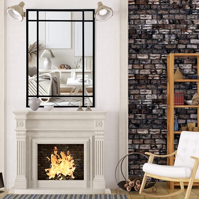 Black Rectangle Mirror, Farmhouse Decorative Wall Mirror for Entryway, Living Room, Bedroom, Hallway, Fireplace, Accent Wall Decor (Black1, 39'' x 27'')