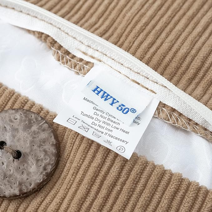 HWY 50 Taupe Chenille Throw Pillow Covers 12x20 Inch with Triple Buttons, Soft Farmhouse Accent Decorative Cushion Cases for Couch Sofa Living Room Pack of 2 Rectangle