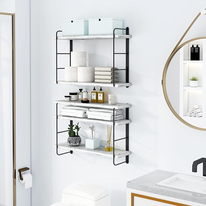 Wall Shelves, Wall Mounted Bookshelves, DIY Floating Shelves for Wall, Wood Hanging Book Shelves for Room, Bedroom, Living Room, Easy Installation (Washed White, 50W x 17H)