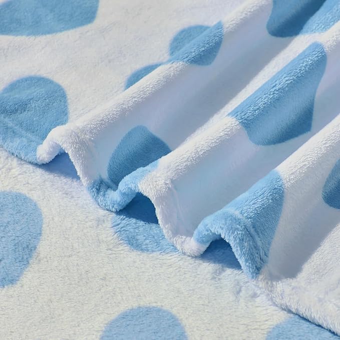 FY FIBER HOUSE Heart Flannel King Blanket Soft Cozy Blankets for Lover Gifts All Season Use, 90x108 Inches, Blue