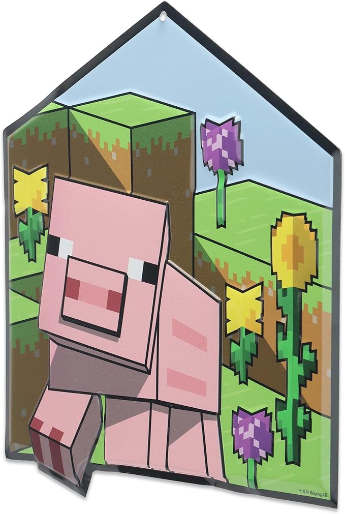 Minecraft Pig Metal Wall Decor - Fun Minecraft Sign for Bedroom or Game Room