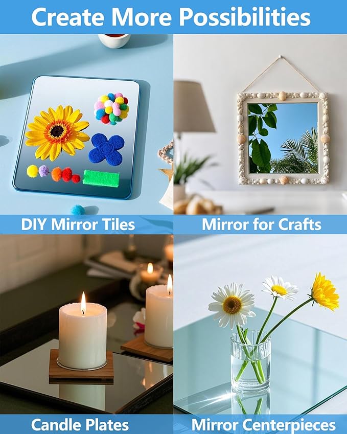 Unbreakable Mirror Tiles Self Adhesive,8 PCS 16”x12” Toddler Mirror For Classroom Decor, Peel And Stick On Small Mirrors For Wall Decor, Shatterproof Plastic Mirrors Stickers for Kids Decorative