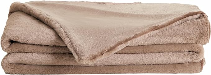 UnHide Lil’ Marsh Faux Fur Blanket - Lightweight, Soft Throw Blanket - Machine Washable - Ideal for Bed, Couch, or Reading Chair- Medium (60" x 80") Mocha Shar Pei