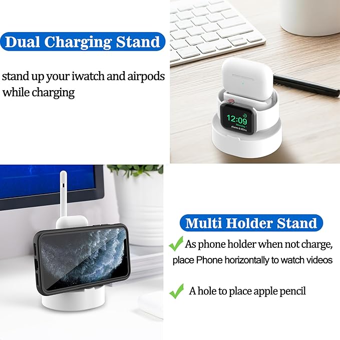SOKUSIN Stand for Apple Watch Charger - iWatch AirPod 2 in 1 Charging Stand Holder Dock Compatible with Apple Watch Series 10 9 8 SE2 7 6 SE 5 4 3 2 and AirPods 1/2/3/Pro (White)