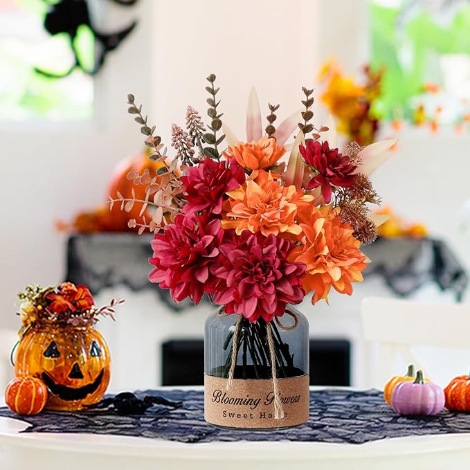 Leftover Fake Fall Flowers in Vase,Faux Flowers in Vase,Fall Floral Arrangement,Fall Centerpieces for Tables,Artificial Flowers,Kitchen Decor,Coffee Table Decor