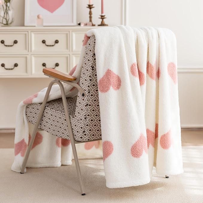 Amazon Basics Fleece Throw Blanket, Reversible Decorative Hearted Pattern for The Bed, Couch and Sofa, 60" W × 80" L, Pink Heart