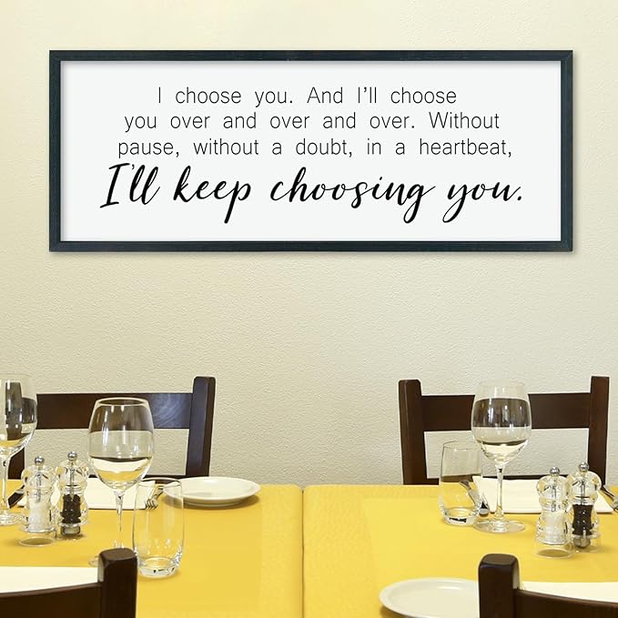 comurdyo Romantic Love Quotes I'll Keep Choosing You Sign 40"X15" Modern Rustic Large Love Theme Master Bedroom Above Bed Wall Decor I Choose You Wood Framed Simple Wall Hanging Art (Black)