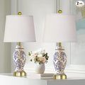 RORIANO Chinoiserie Ceramic Small Table Lamps Set of 2 for Living Room Bedroom Bedside, Traditional Beige and Blue Porcelain Classic Table Lamp for Nightstand Entryway, 2 LED Bulbs Included