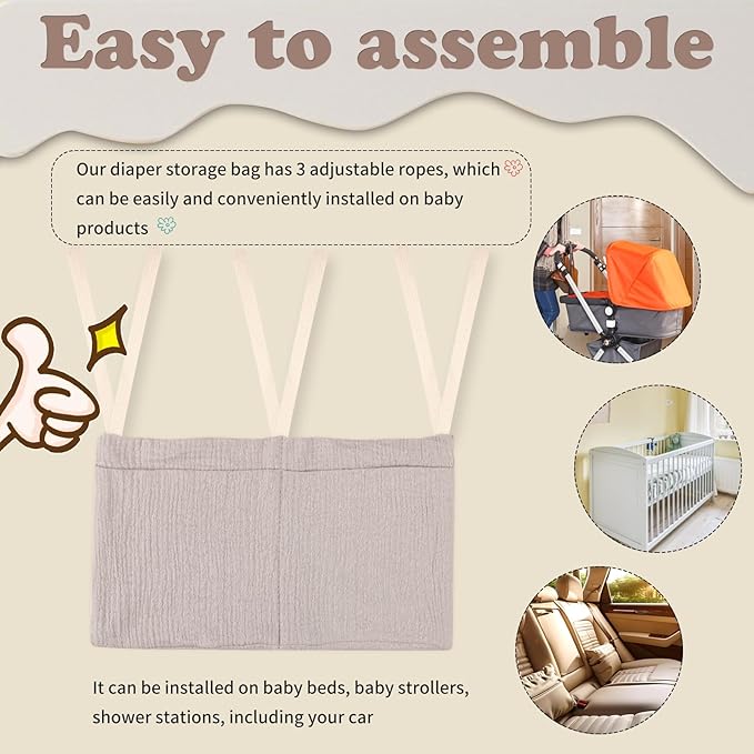 Dormitory Bed-Bunk Organizing Bag Nappy-bags Organizer Bedside Hanging Bags Milk Bottle Bib-Storage Bag Crib Organizer Bag Baby Nappy-Bag cotton (khaki)