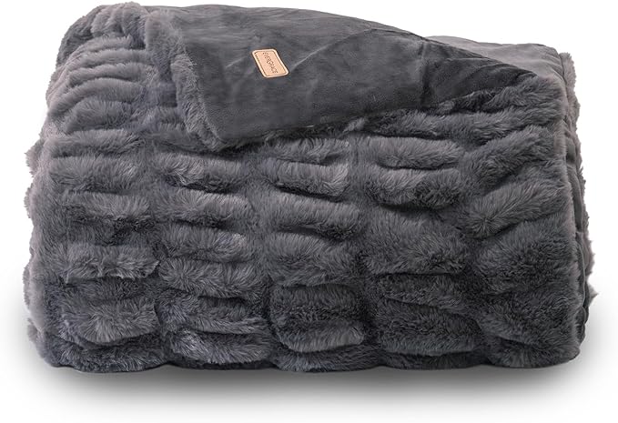 EVERGRACE Luxurious Soft Faux Rabbit Fur Throw Blanket, Cozy Fuzzy Plush Warm Throws for Couch Bed Sofa Chair Decor, Ruched Bubble Fluffy Blanket with Reversible Velvet, 50" x 60", Charcoal Gray
