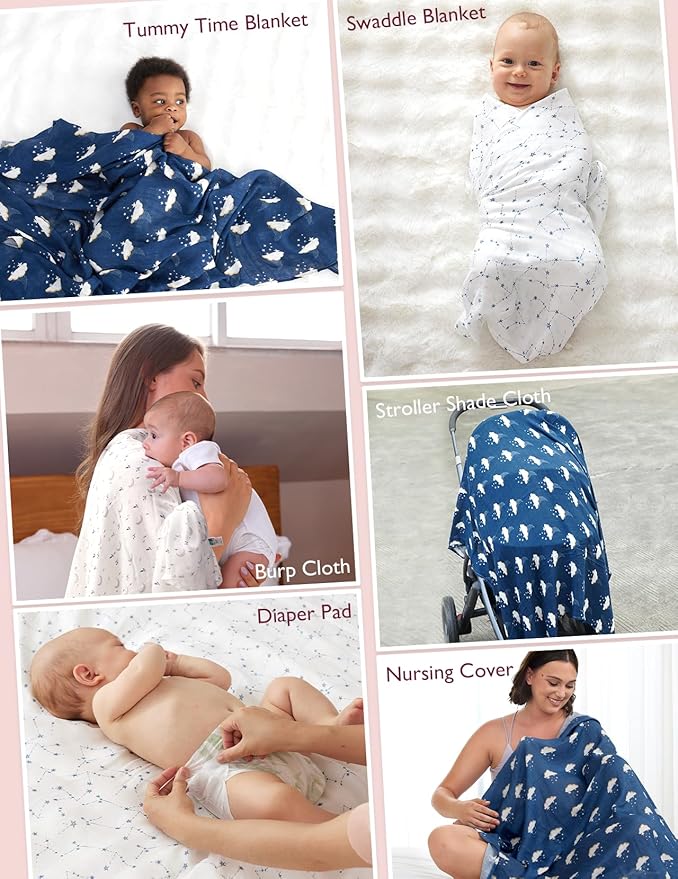 Momcozy Muslin Swaddle Blankets, 4-Pack Breathable and Skin-Friendly Receiving Blankets, Swaddle Blanket Shower Gifts & Baby Registry Essentials, Large 47"x47", Midnight Star Clouds