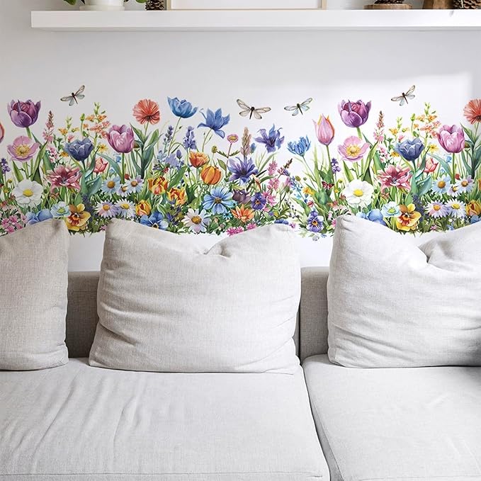 TUOKING Flowers Wall Stickers Decor,Removable Wall Murals Peel and Stick Modern Wall Art Decal Home Decor for Kitchen,Bedroom,Living Room(h8)