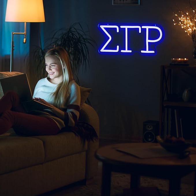 Sigma Gamma Rho Neon Light Sign, Dimmable LED Sorority Greek Lettering 11.8 x 5.1 in, Elegant Sorority Neon Signs Wall Decor for Girls Kids Room Bedroom Bar Birthday Gifts (Blue)