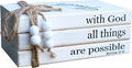 LIVDUCOT Farmhouse Wooden Decor Book Stack | Rustic Faux Book Stacks | With God All Things Are Possible Sign