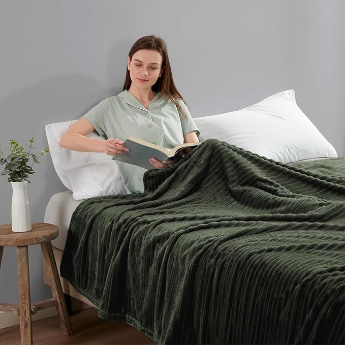 Nestl Green Blanket Queen Size for Bed - Cozy Warm Fuzzy Blankets for Women, Plush Large Fleece Throws for Girls - Olive Green, 90 x 90 Inches