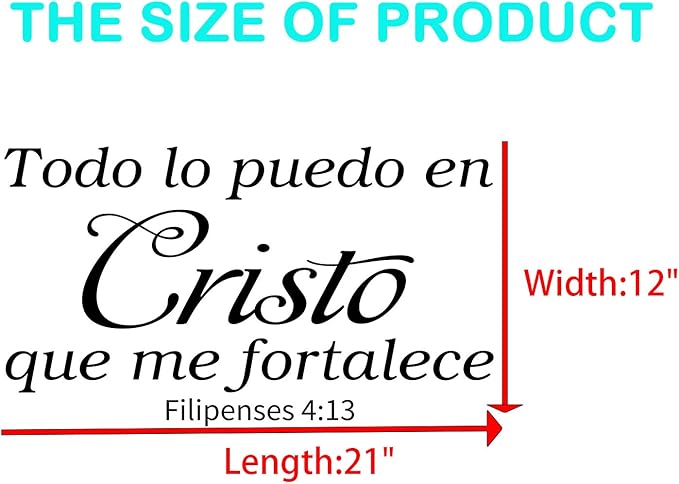 AnFigure Vinilos Decorativos para Pared, Frases para Decorar Pared En Español, Dios Biblicos Calcomanias Quotes Home Art Decor Vinyl Stickers Spanish Todo Lo Puedo En Cristo Que Me Fortalece 21"x12"