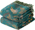Boho Throw Blanket - 100% Cotton Soft Throw Blanket for Bed, 90"x90" Reversible Breathable Lightweight Spring Blankets, All Seasons Farmhouse Decor Floral Plant Bird Throw Quilt