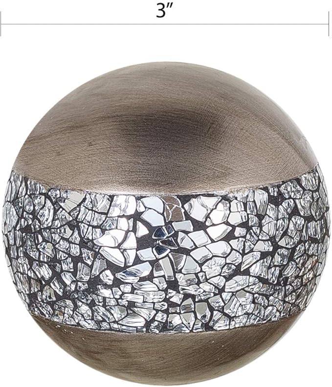 Creative Scents Schonwerk Silver Decorative Centerpiece Bowl with 6 Matching Orbs- Coffee Table Decor with Resin Sphere Balls for Living Room Dining Room Table - Decorations for Home Decor