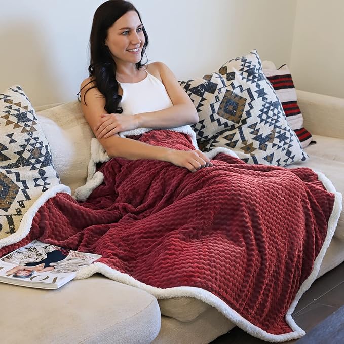Catalonia Sherpa Throws Blanket, Super Soft Comfy Fluffy Fuzzy Fleece Plush Blanket for Sofa Couch Bed Reversible All Season for Senior Adults