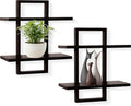 PHOENANCEE Floating Shelves for Wall,Display Hanging Shelf Set of 2,Modern Decorative Plants Shelves,Wood Home Decor Storage Chic for Living Room Bedroom Bathroom Office,Oak Frame,2-Tier (Walnut