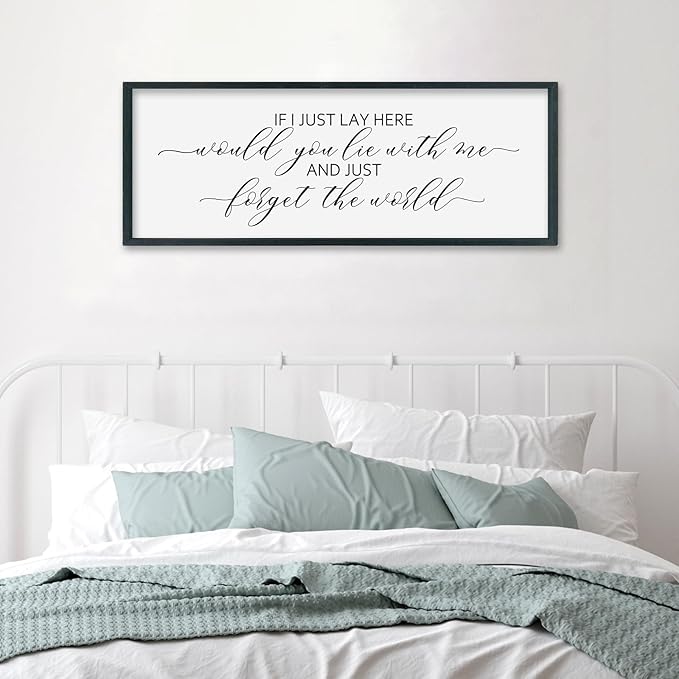 SRSZHIYUE Modern Romantic Wall Decor If I Lay Here Would You Lie With Me Sign 40"×15" for Couples Simple Rustic Home Bedroom Above Bed Large Plaque Wood Framed Wall Hanging (Black)