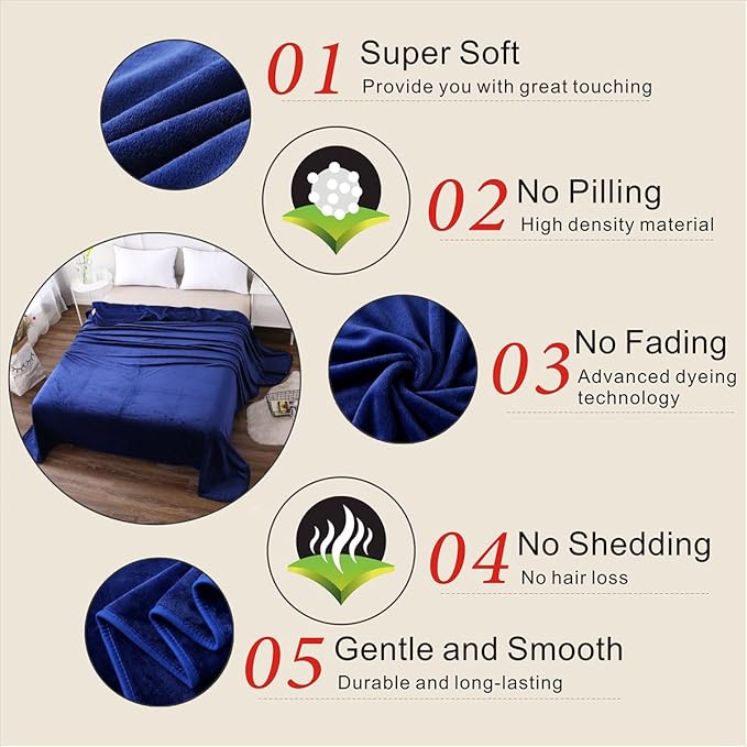 Polar Fleece Blankets King Size for The Bed Extra Soft Brush Fabric Super Warm Sofa Blanket 90" x 108"(Royal Blue King)