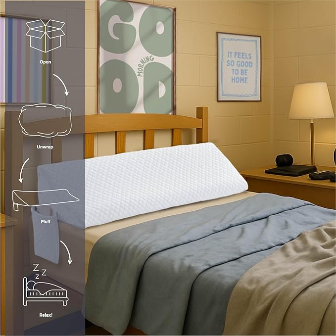 Aeropostale Foam-Filled Bed Wedge Pillow for Twin Beds – Dorm, Kids & Teen Rooms – Headboard Gap Filler with Side Pocket for Bedside Essentials, White