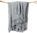 lifein Throw Blanket for Couch, Soft Boho Decor Bed Throw,Cozy Grey Knitted Chenille Small Farmhouse Lightweight Throw (Light Grey,60 * 80")