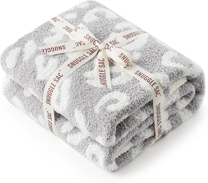 Snuggle Sac Leopard Throw Blanket for Couch Bed Sofa 50x70 inches, Reversible Grey Leopard Oversized Throw XL Ultra Soft Cozy Blankets for Women Mothers Birthday Gifts