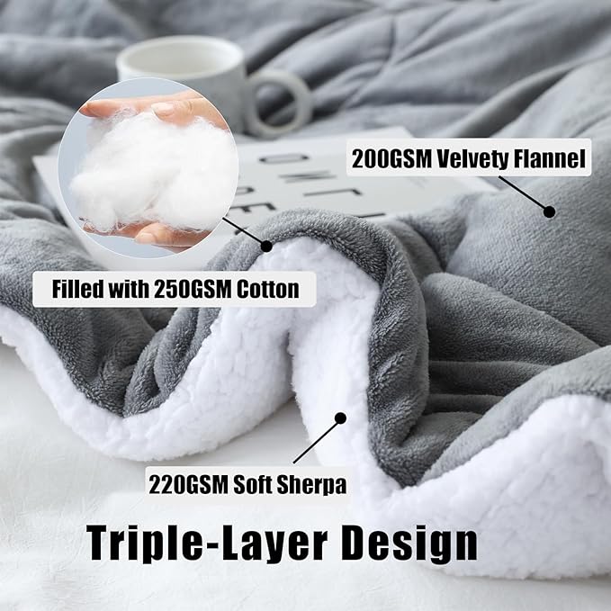 CHOSHOME Sherpa Fleece Blanket- Thick Warm Blanket for Winter, Soft Fuzzy Plush Blanket for Bed, Couch, Travel (Grey, Twin 60" x 80", Thickened Type)