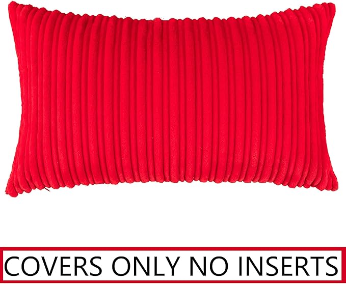 UGASA Christmas Decor Pillow Covers Velvet Striped Pillow Cover Lumbar Cushion Case for Lumbar, 1 Piece, 12x20-inch (30x50cm),Red