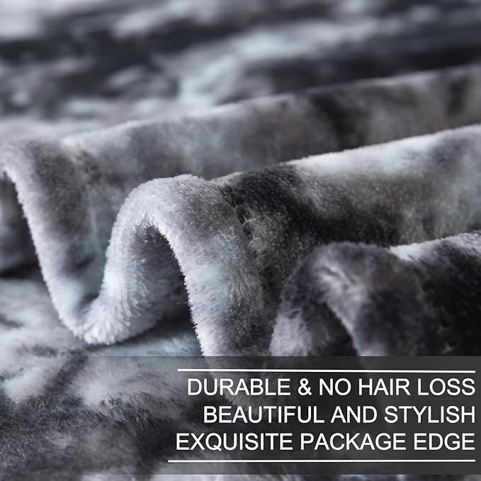 Richave Fuzzy Blanket Twin Size - Tie Dye Grey,Premium Lightweight Anti-Static, Plush and Furry Faux Fur, Reversible Queen Blankets for Twin/Twin XL Extra Long Bed, 66x90 Inches,Tie Dye Grey