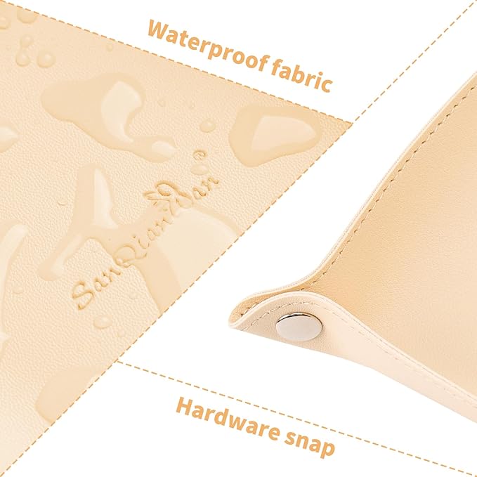 SANQIANWAN PU Leather Arc Edge Jewelry Valet Tray for Man and Women, Portable Mini Entryway Table Tray Bedside Nightstand Desk Tray Small Travel Dish Plate for Key,Wallet,Watch,Coin (Beige)