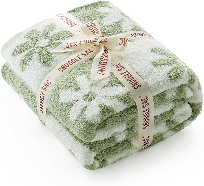 Snuggle Sac Checkered Blanket, Sage Green Flower Throw Blanket for Couch Plaid Microfiber Fluffy Warm Cozy Fuzzy Soft Throw Blanket Reversible Checkerered Blankets for Sofa, Chair, Bed, 60x80 inches