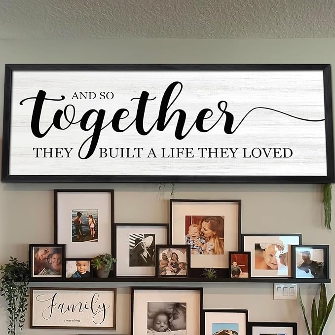 And So Together They Built A Life They Loved DecorativeSign & Plaque Framed Wall Art for Couples, 40''×15'' Vintage Wooden Horizontal Wall Decor Above Bed, Rustic Farmhouse Wedding Gift