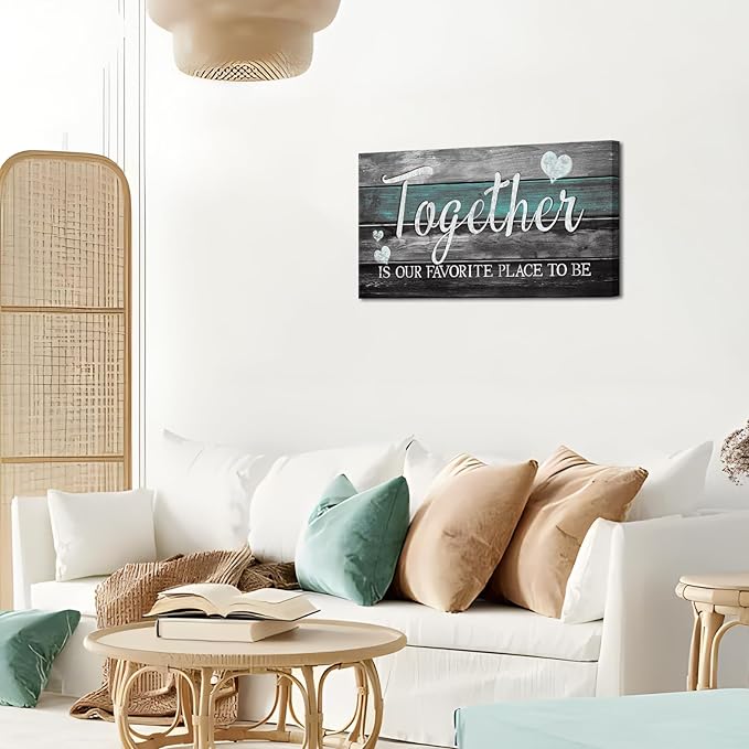 SkenoArt Family Inspirational Quotes Painting Canvas Wall Art Rustic Together is Our Favorite Place to Be Signs Bathroom Bedroom Wall Decor Easy to Hang 20"x36"